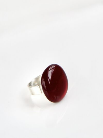 Bague Pastille Rouge – Bague rouge ajustable en verre fusionné et argent sterling – MÉLA